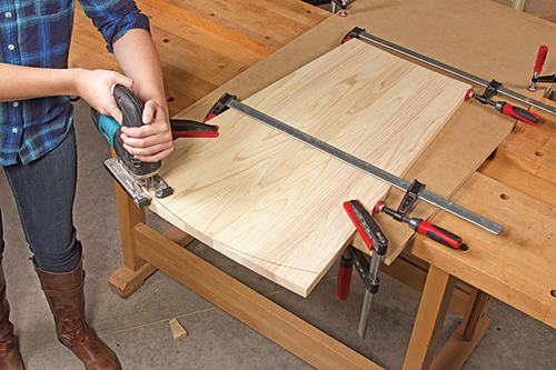 Cutting rounded shape on chair backing template