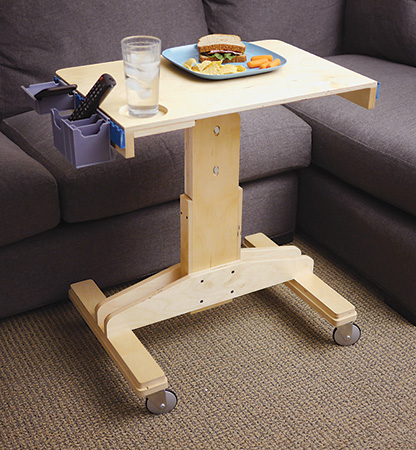 Serving food on mobile adjustable desk