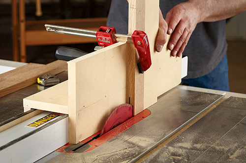 Cutting tenons with a tenon jig set up on a table saw