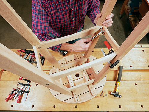 Installing carriage bolts in Adirondack table legs and apron