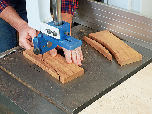 Cutting Adirondack table parts to size with band saw