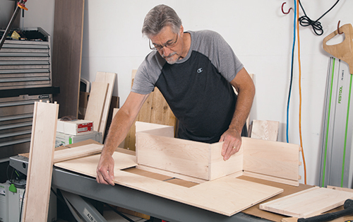 Test fitting inner drawer piece of bathroom vanity