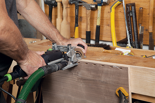 Cutting joinery holes in vanity panel with Domino machine