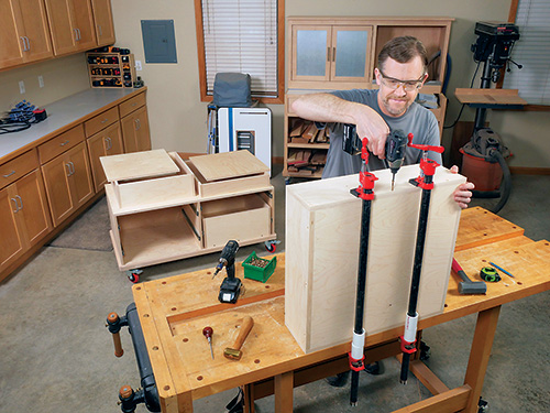 Drilling for counter bore screws in drawer base