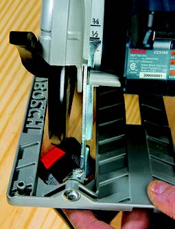 The Bosch saw features a A helpful depth-setting scale in back.