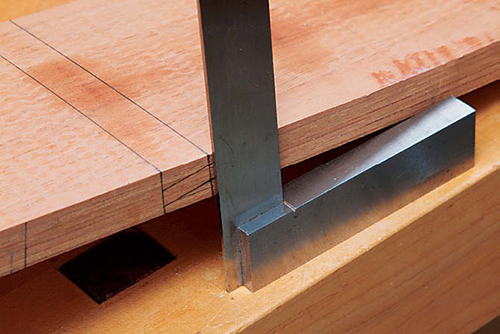 Marking tenon cuts for installing hall table front apron