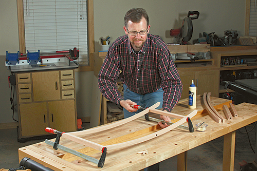 Gluing up tray table leg frame