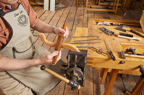 Making rough cut of candlestand table legs with spokeshave