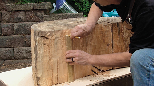 Marking cutting points for cottonwood table tabletop
