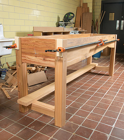 Clamping cedar potting bench carcass together