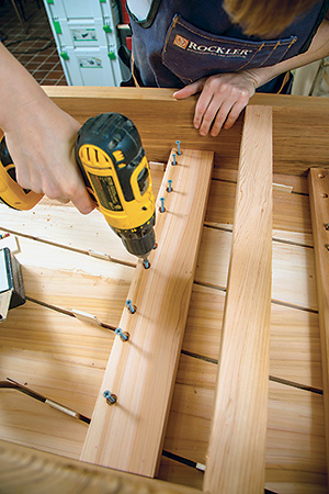 Securing cedar potting bench with pocket hole screws