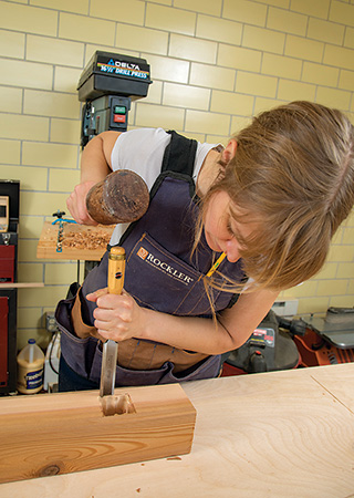 Finishing mortise cuts with mallet and chisel