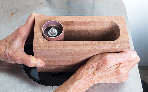 Using drum sander to smooth interior of caddy box