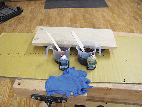 Setting up veneered panels for dying