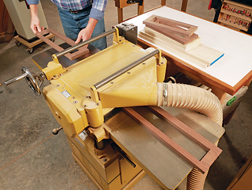Planing faces of cabinet rail pieces