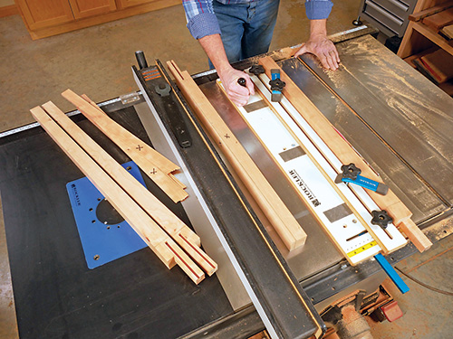 Using jig to cut tapers in cabinet legs