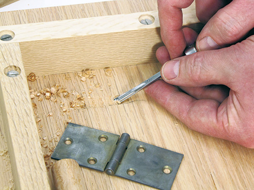 Marking area for installing hinge for folding legs on Civil War table
