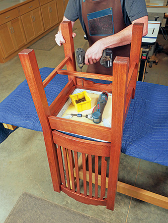 Making final seat attachement on cloud lift dining chair