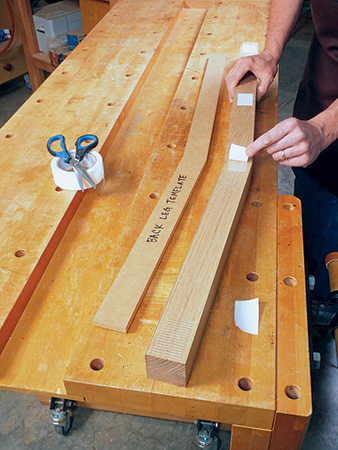 Taping back leg template for cloud lift chair to stock