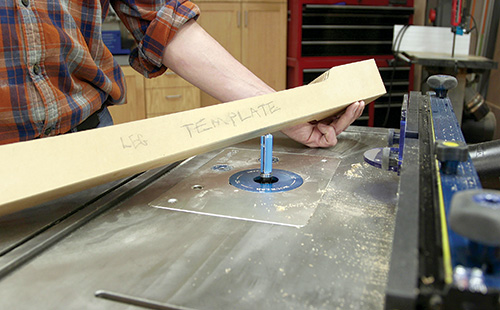 Using template to guide table leg routing