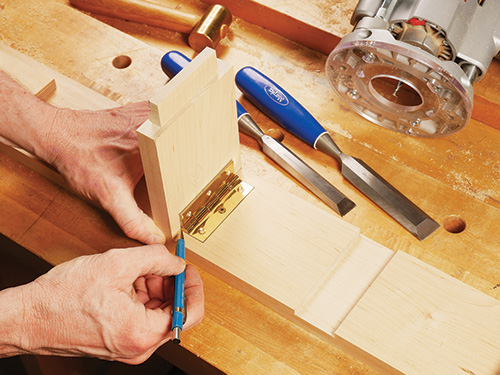 Marking hinges for drop-leaf table legs