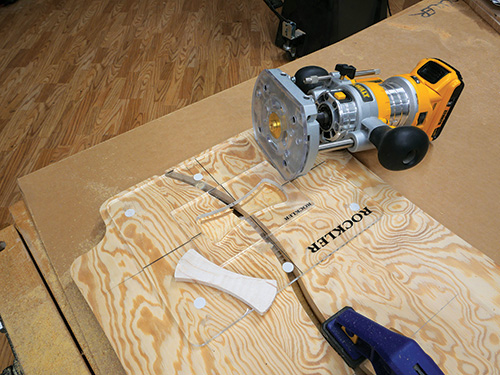 Setting up bow tie template to cut shape from panel