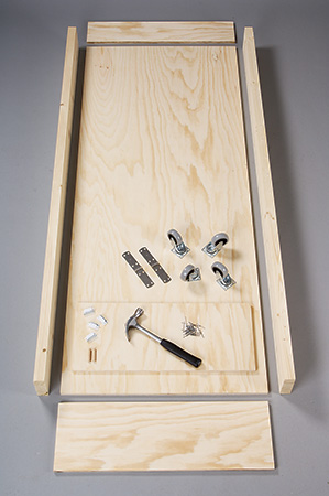 Hardware and panels for building a coffee table bed