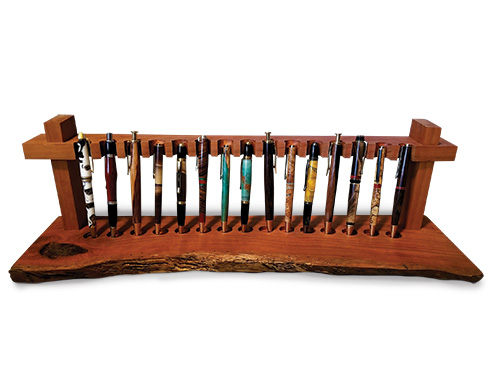 Turned pen collection with display shelf