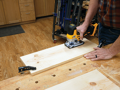 Cutting out shelf shape with jigsaw