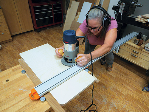 Using straight edge to guide dado cut