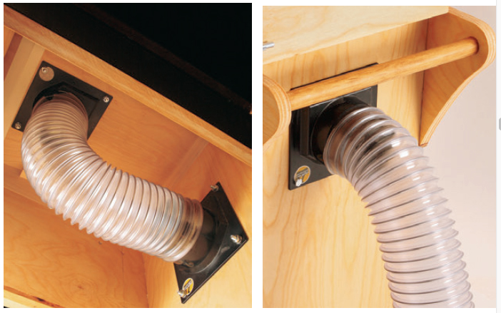 Running dust collection tube through cabinet