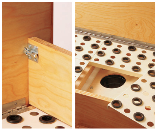 Hinges on movable sanding cart parts