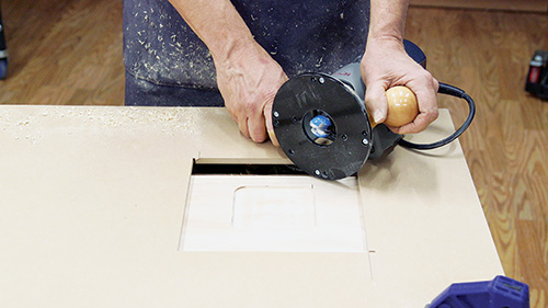 View of bowl carving bit installed in router