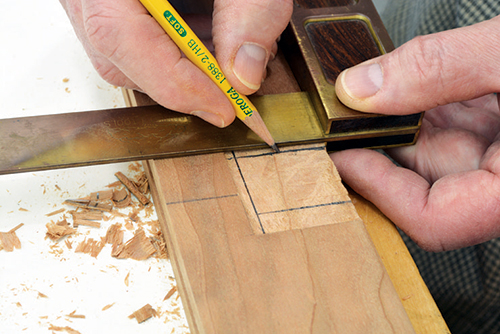 Measure and mark the initial mortise for the secondary mortise that will accept the body of the lock.