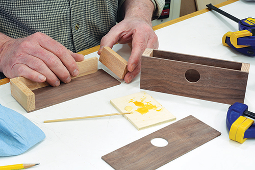 Glue and clamp up the secret tills. Once dry, round over the two ends slightly to prevent them from jamming inside the drawer openings.
