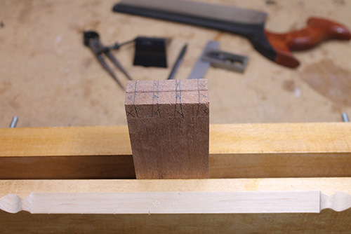 Marking dovetail cuts on tray frame edges