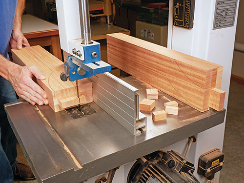 Shaping tenon shoulders at band saw