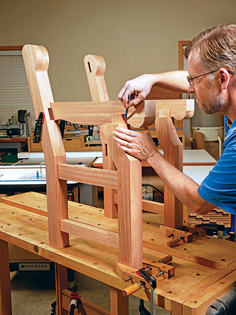 Test fitting and marking garden bench side assemblies