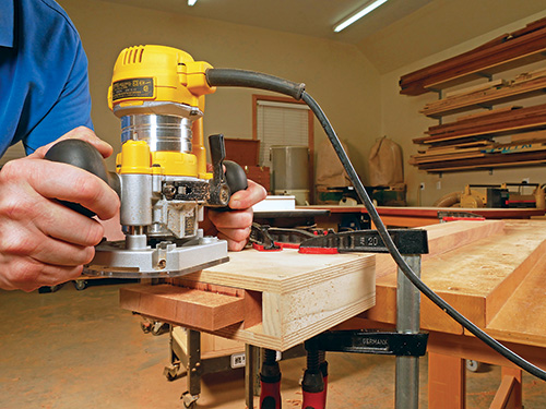 Routing garden bench tenons using a scrap jig