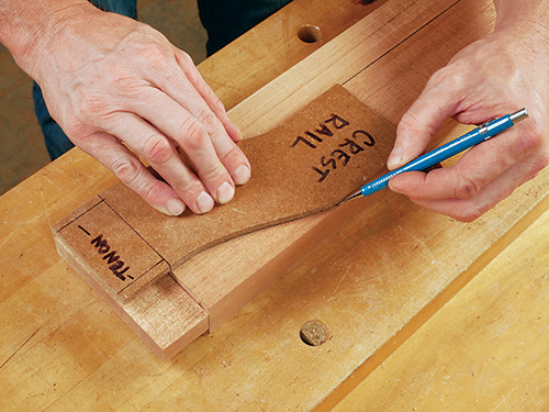 Tracing garden bench rail curves with a template