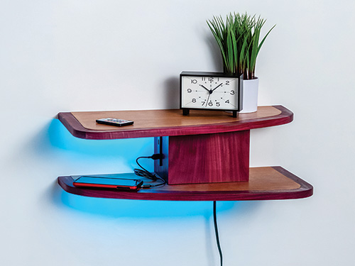 Floating wall shelf with LED lighting