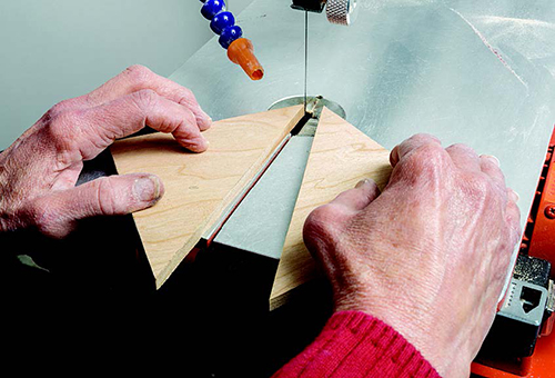 Making a blank for a lid liner that resists cupping requires two pieces of wood, prepared the same. First, cut them in half on the diagonal.