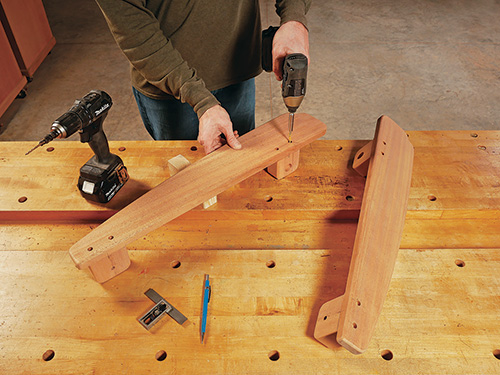 Installing pivot blocks in adirondack chair arms