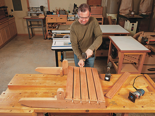 Arranging and fastening adirondack chair seat slats