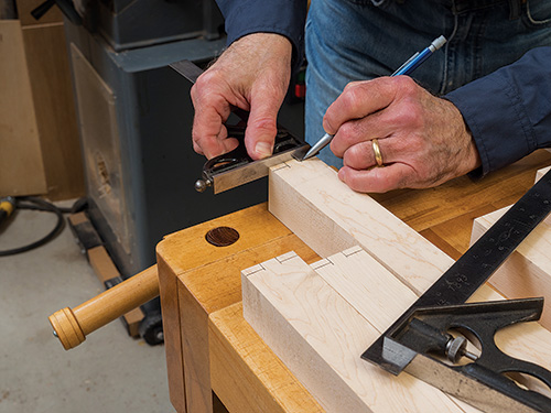 Marking cuts for bike rack rail tenons