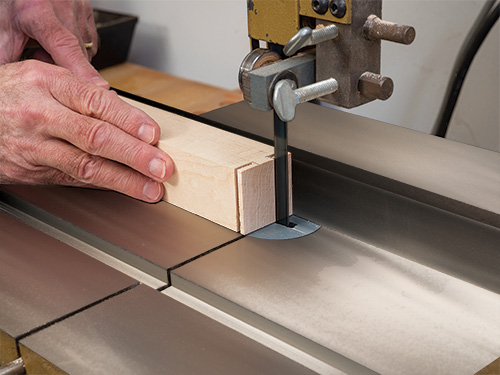 Using band saw to shape bike rack rail tenon