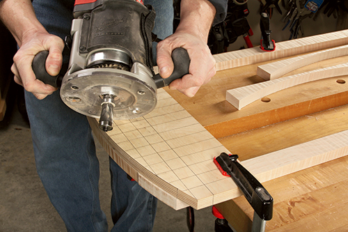 Cutting mirror frame top curve with router