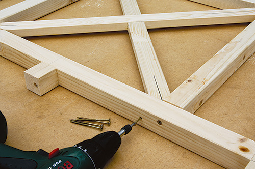 Screwing gazebo project subassembly frame together