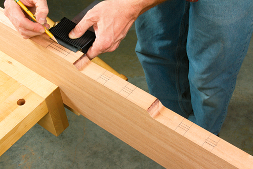 Marking mortise cut location on bed rail