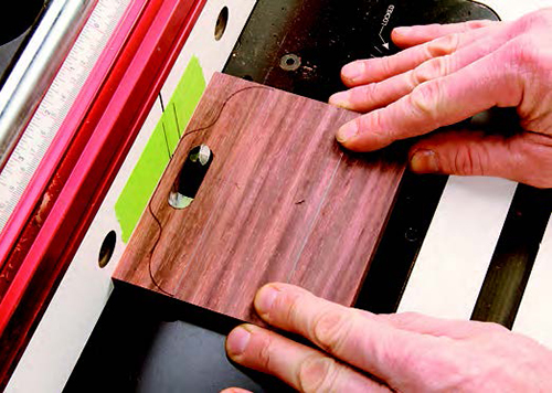 Rout the cloudlifted door pull’s fi nger slot fi rst, “drop-cut” style, at your router table. Then cut out the shaped profi le and round over the edges before rip-cutting the pull free at your band saw.
